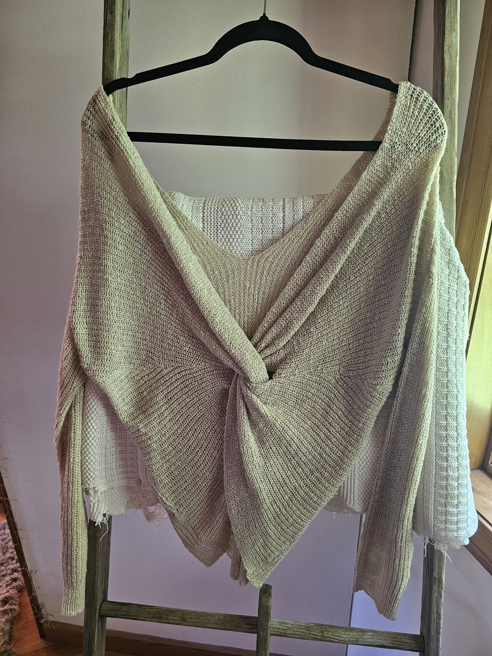 Light Beige Twist-back Knit Sweater - Women
